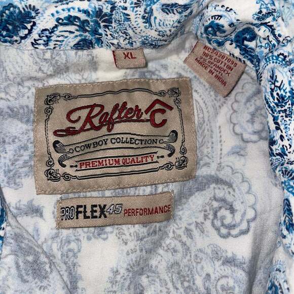 Rafter C Men's Blue Paisley Pearl Snap Short Sleeve Western Shirt - Picture 4 of 4